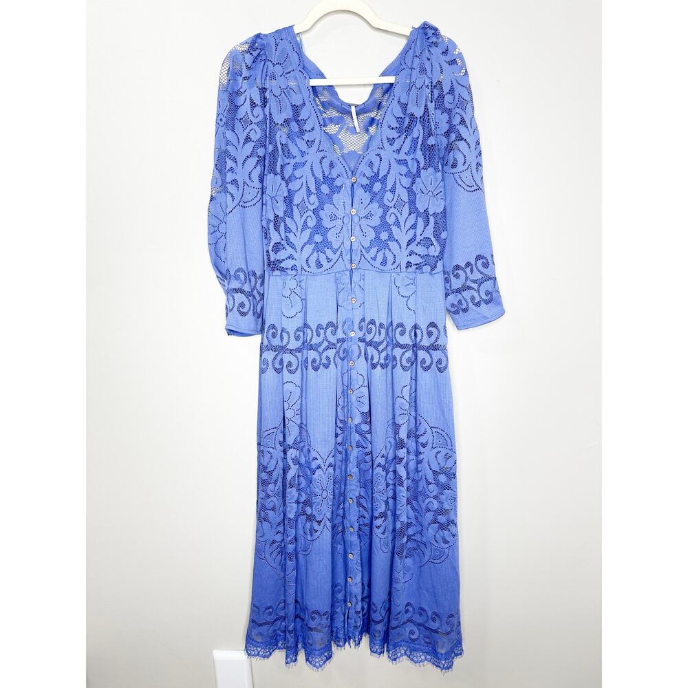 Free People Shadow Dance Lace Midi Dress Blue Medium - Picture 3 of 10